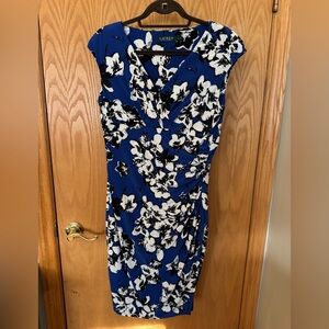 Ralph Lauren Floral Print Midi Dress in Blue and White